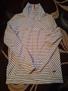 Helly Hansen White with Blue Stripe Funnel Neck Top